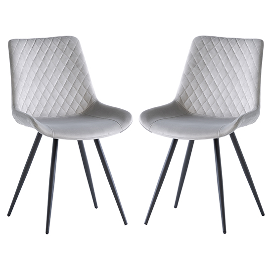 Maija Silver Velvet Dining Chairs With Black Legs In Pair Furniture