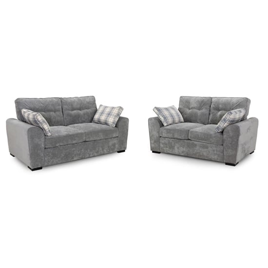 Maik Plush Velvet 3+2 Seater Sofa Set In Grey