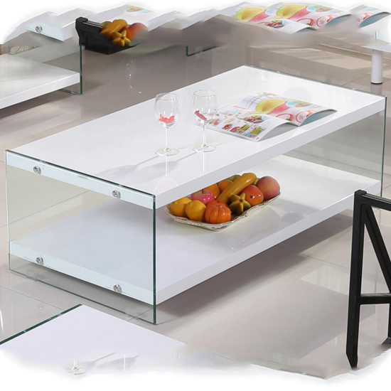 Photo of Maik white high gloss coffee table with glass frame