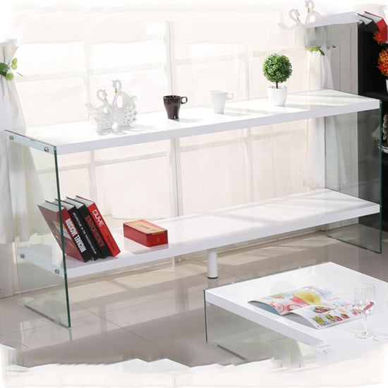 Product photograph of Maik White High Gloss Display Stand With Glass Frame from Furniture in Fashion