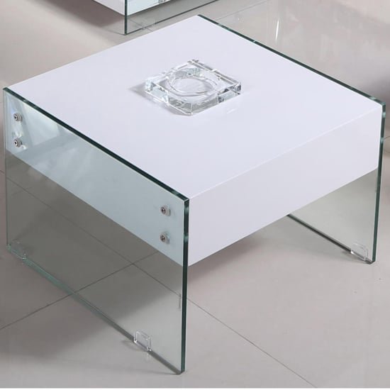 Maik White High Gloss Lamp Table With Glass Frame