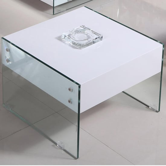 Read more about Maik white high gloss lamp table with glass frame