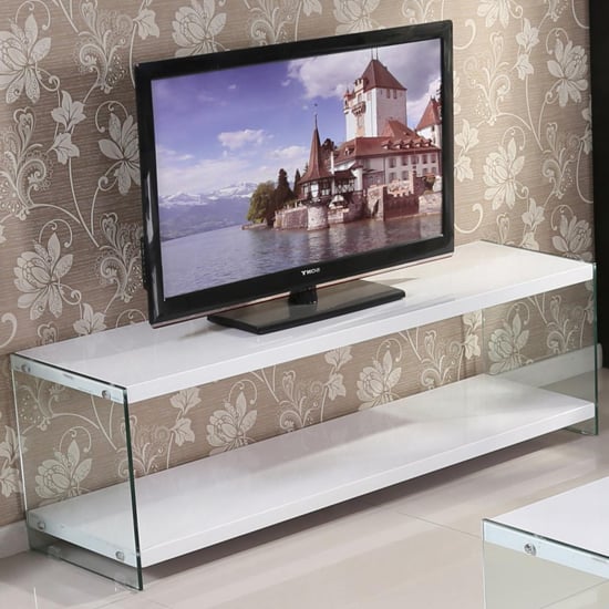 Photo of Maik white high gloss tv stand with glass frame