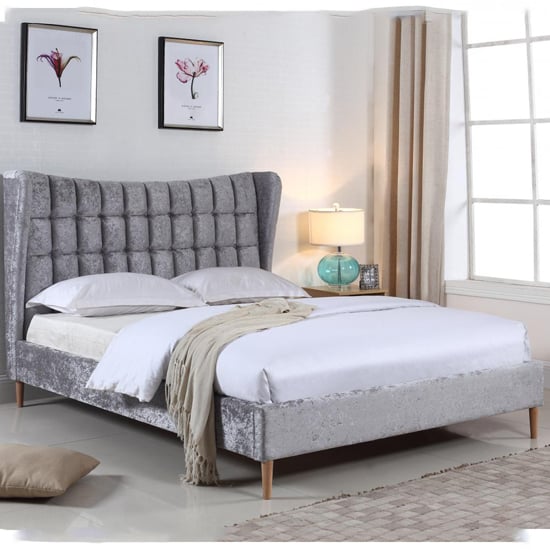 Maile Crushed Velvet Double Bed In Silver