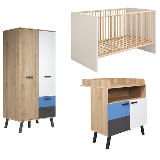 Photo of Maili baby room furniture set 1 in beech and multicolour