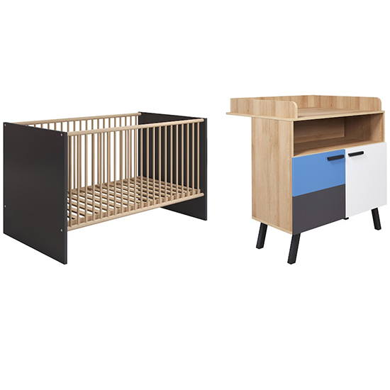 Maili Baby Room Furniture Set 2 In Beech And Multicolour thumbnail
