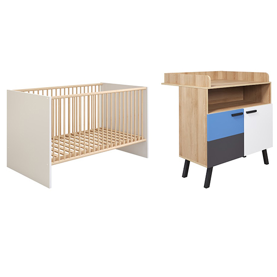 Maili Baby Room Furniture Set 3 In Beech And Multicolour thumbnail