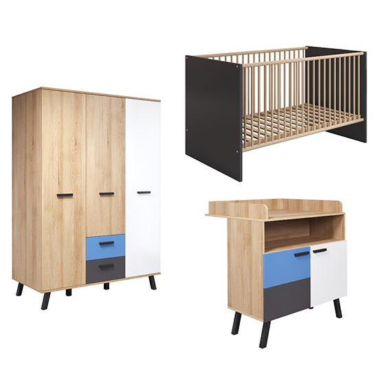 Maili Baby Room Furniture Set 4 In Beech And Multicolour thumbnail