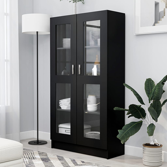 Maili Tall Wooden Display Cabinet With 2 Doors In Black