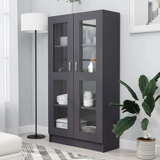 Maili Tall Wooden Display Cabinet With 2 Doors In Grey
