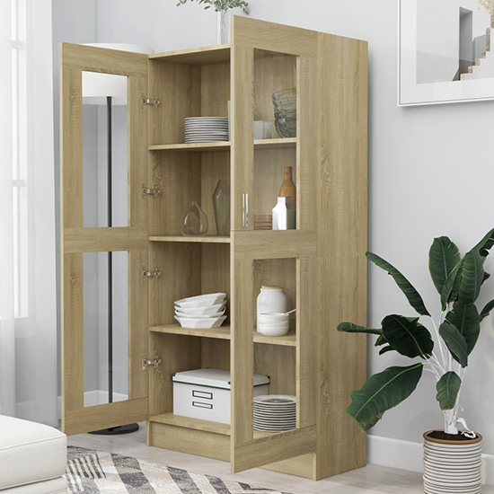 Maili Tall Wooden Display Cabinet With 2 Doors In Sonoma Oak