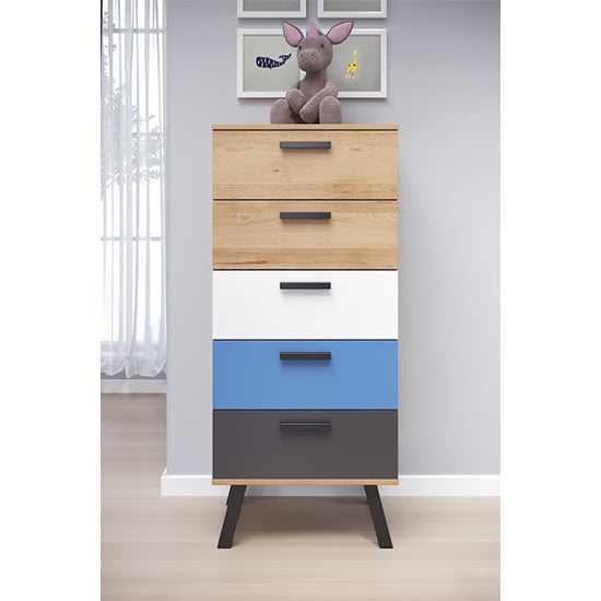 Product photograph of Maili Wooden Chest Of 5 Drawers In Beech And Multicolour from Furniture in Fashion