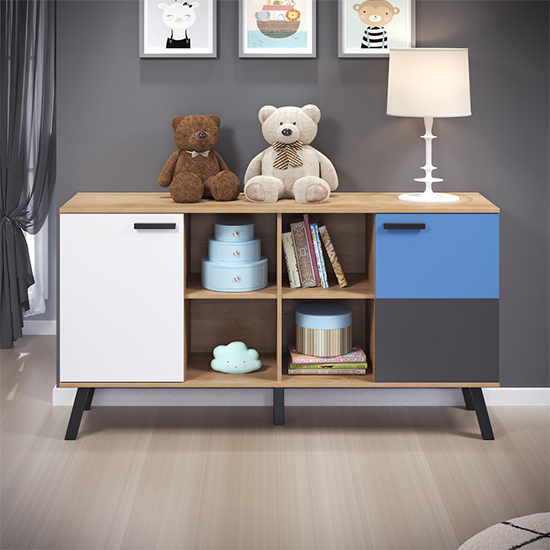 Maili Wooden Sideboard 2 Doors In Beech And Multicolour thumbnail