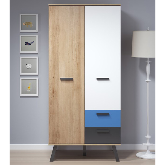 Maili Wooden Wardrobe 2 Doors In Beech And Multicolour thumbnail