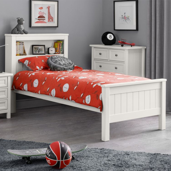 Read more about Madge wooden single bed in surf white with bookcase