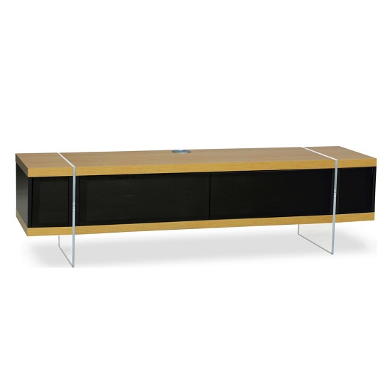 Mainor TV Stand In Oak And Black Gloss With Glass Doors Furniture in