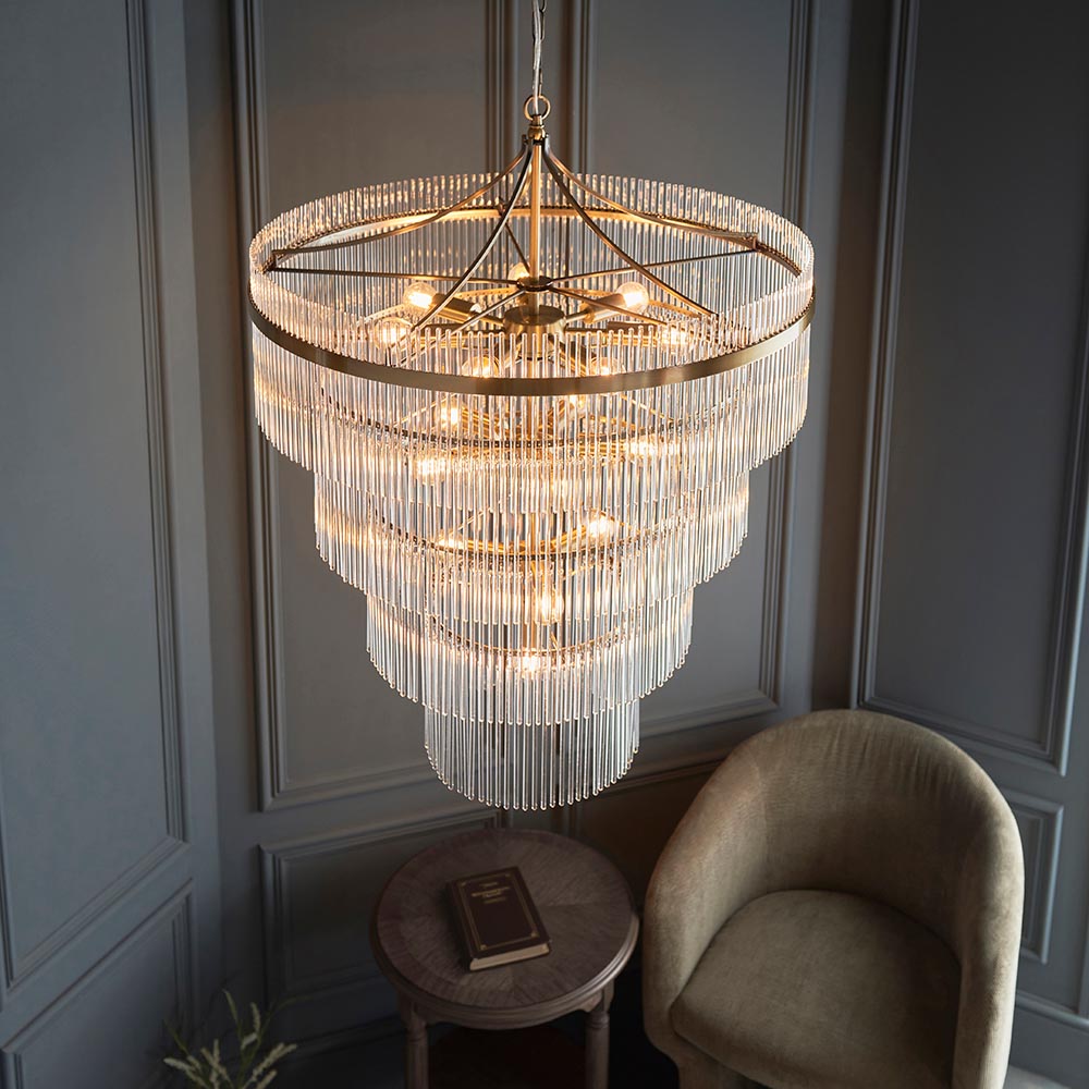 Mainz 16 Light Clear Glass Pendant Ceiling Light In Antique Brass