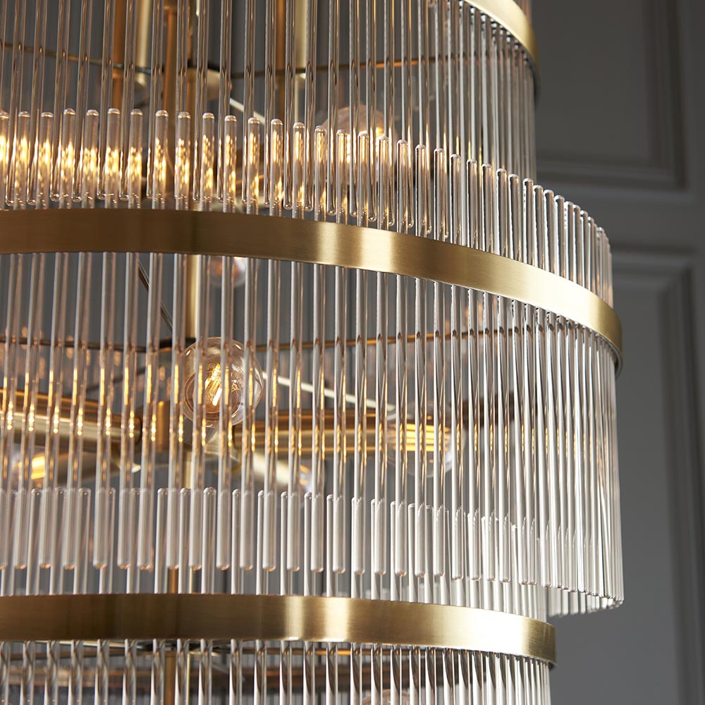 Mainz 21 Light Clear Glass Pendant Ceiling Light In Antique Brass