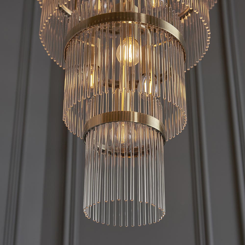 Mainz 21 Light Clear Glass Pendant Ceiling Light In Antique Brass