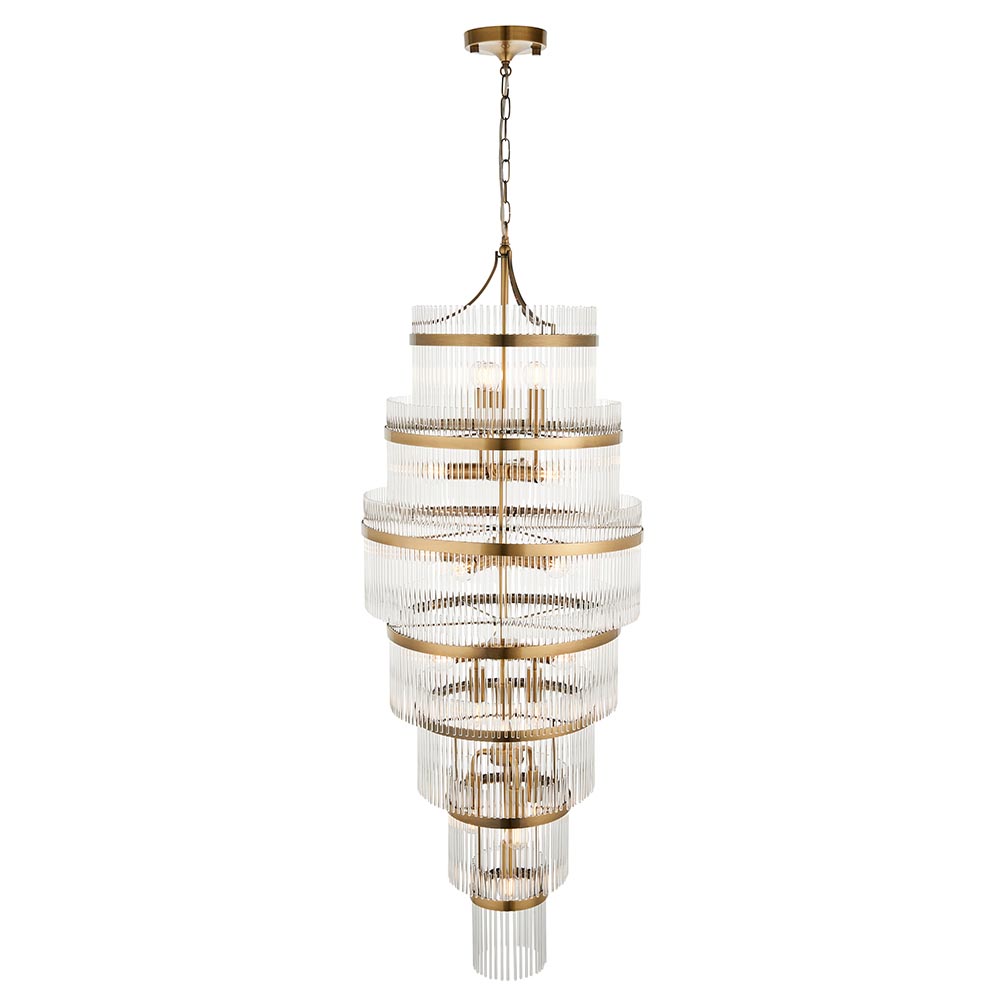 Mainz 21 Light Clear Glass Pendant Ceiling Light In Antique Brass