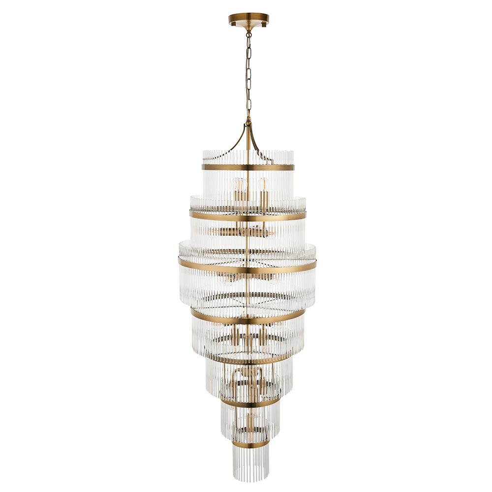 Mainz 21 Light Clear Glass Pendant Ceiling Light In Antique Brass