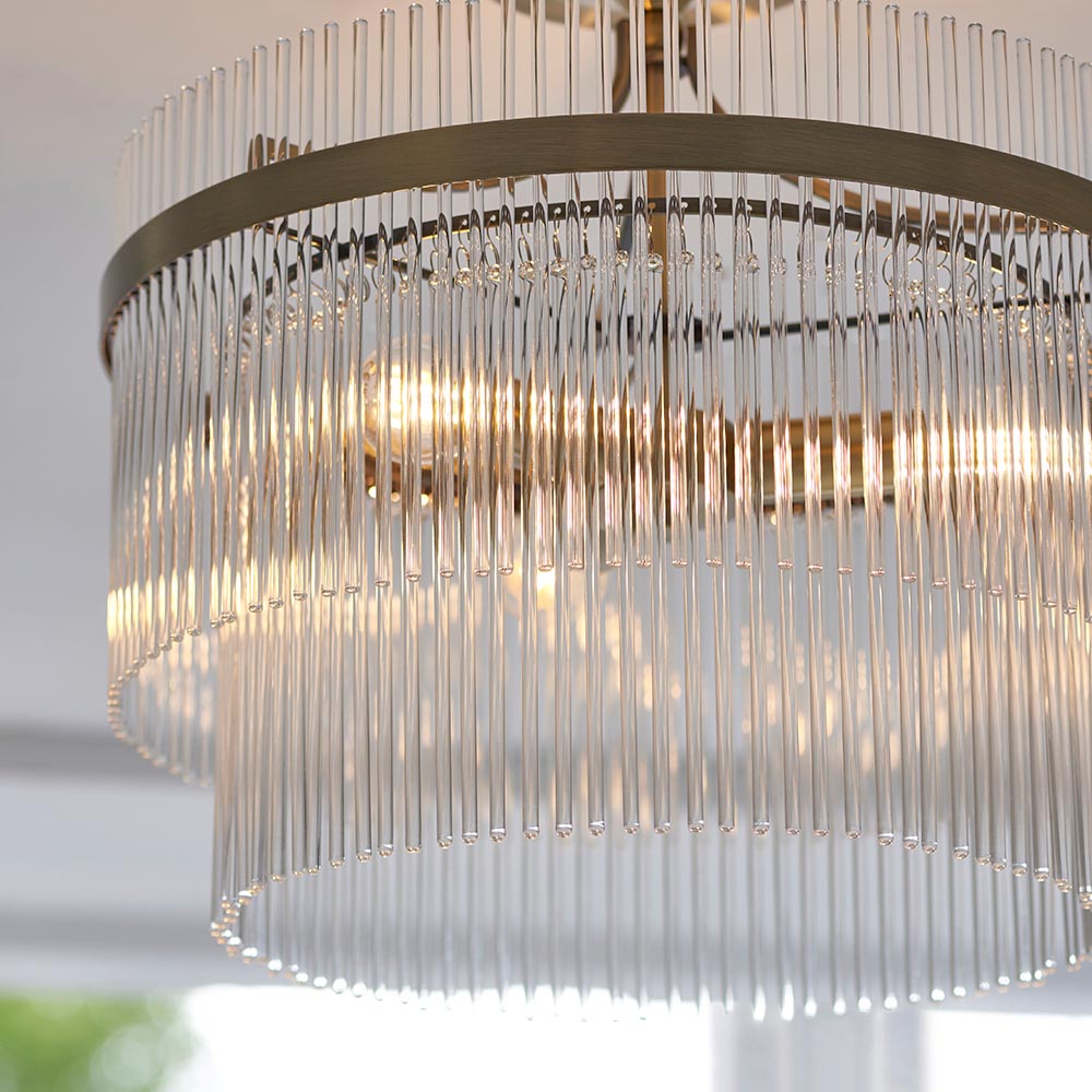Mainz 3 Light Clear Glass Semi Flush Light In Antique Brass