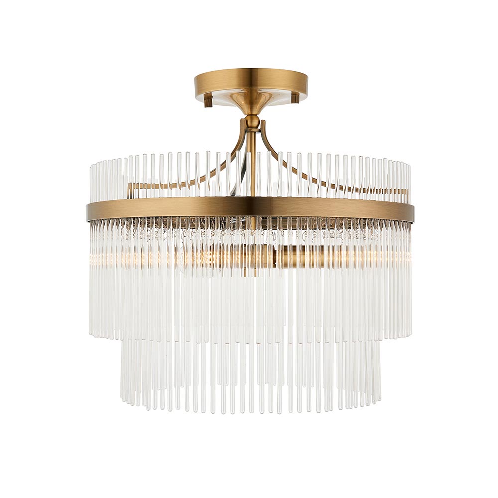 Mainz 3 Light Clear Glass Semi Flush Light In Antique Brass