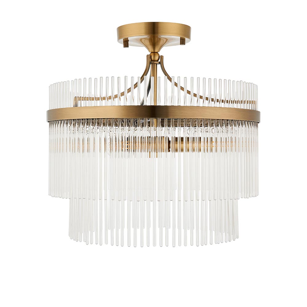 Mainz 3 Light Clear Glass Semi Flush Light In Antique Brass