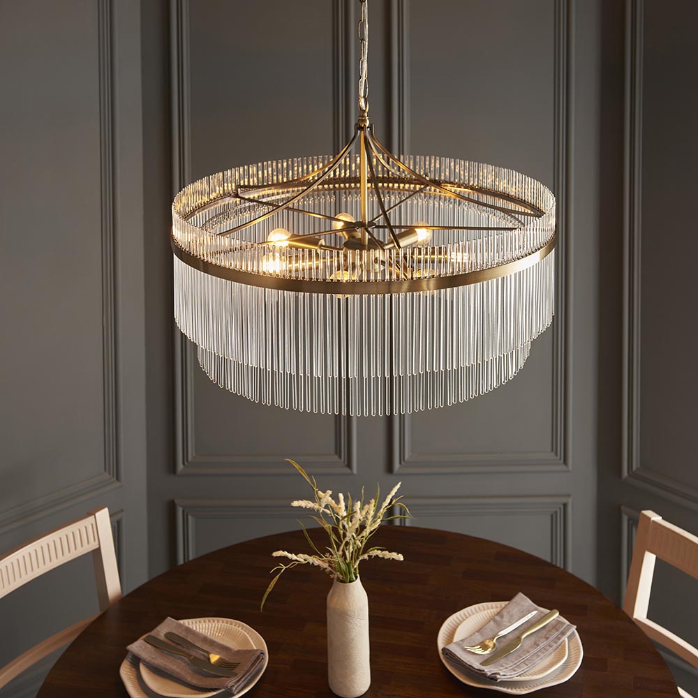 Mainz 7 Light Clear Glass Pendant Ceiling Light In Antique Brass