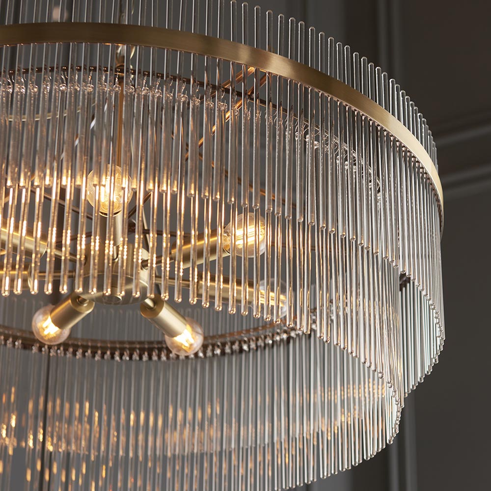 Mainz 7 Light Clear Glass Pendant Ceiling Light In Antique Brass