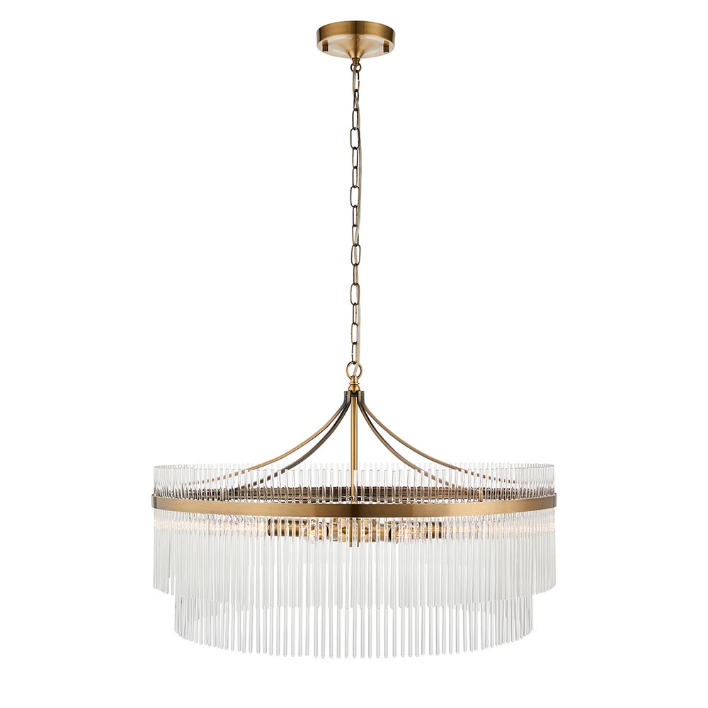Mainz 7 Light Clear Glass Pendant Ceiling Light In Antique Brass