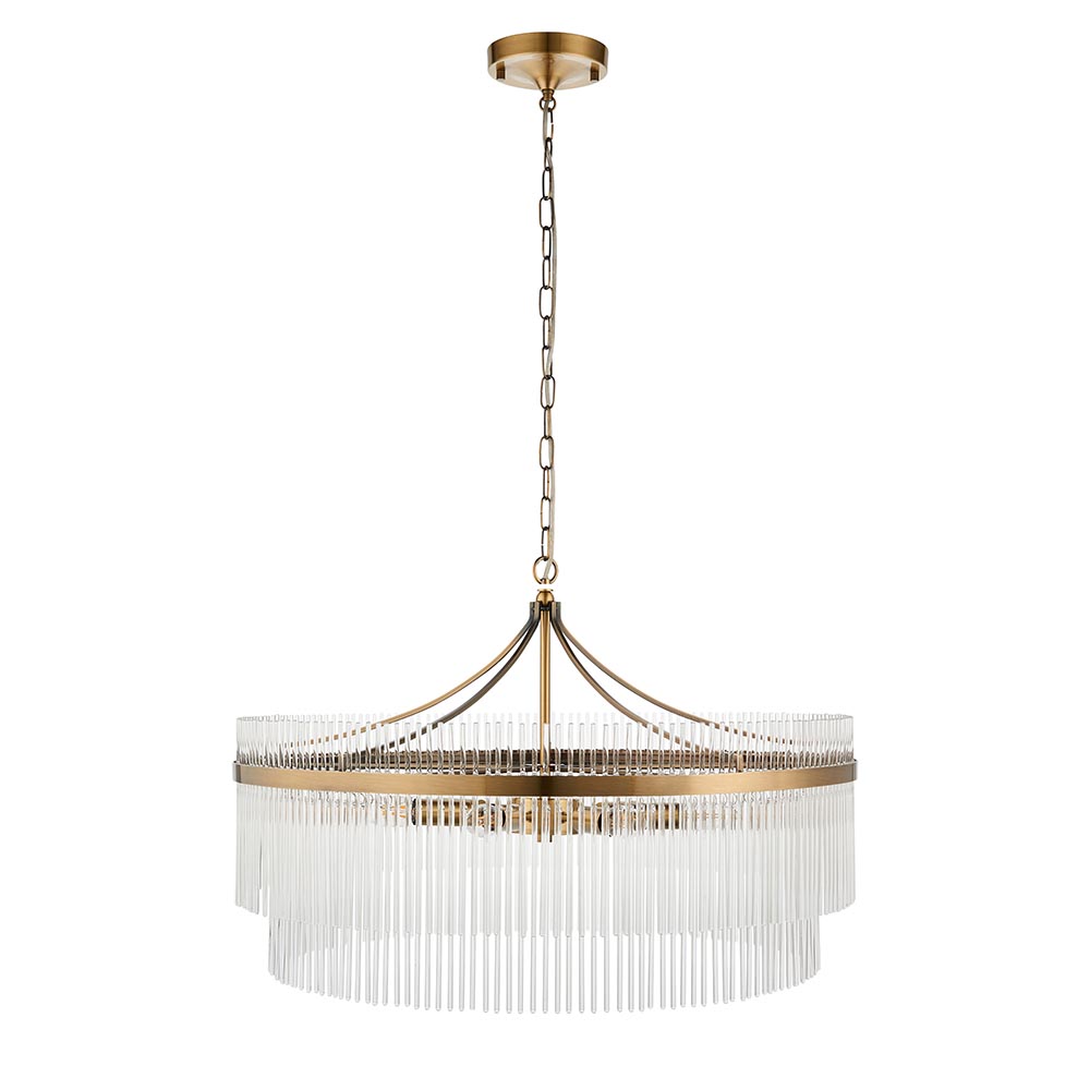 Mainz 7 Light Clear Glass Pendant Ceiling Light In Antique Brass