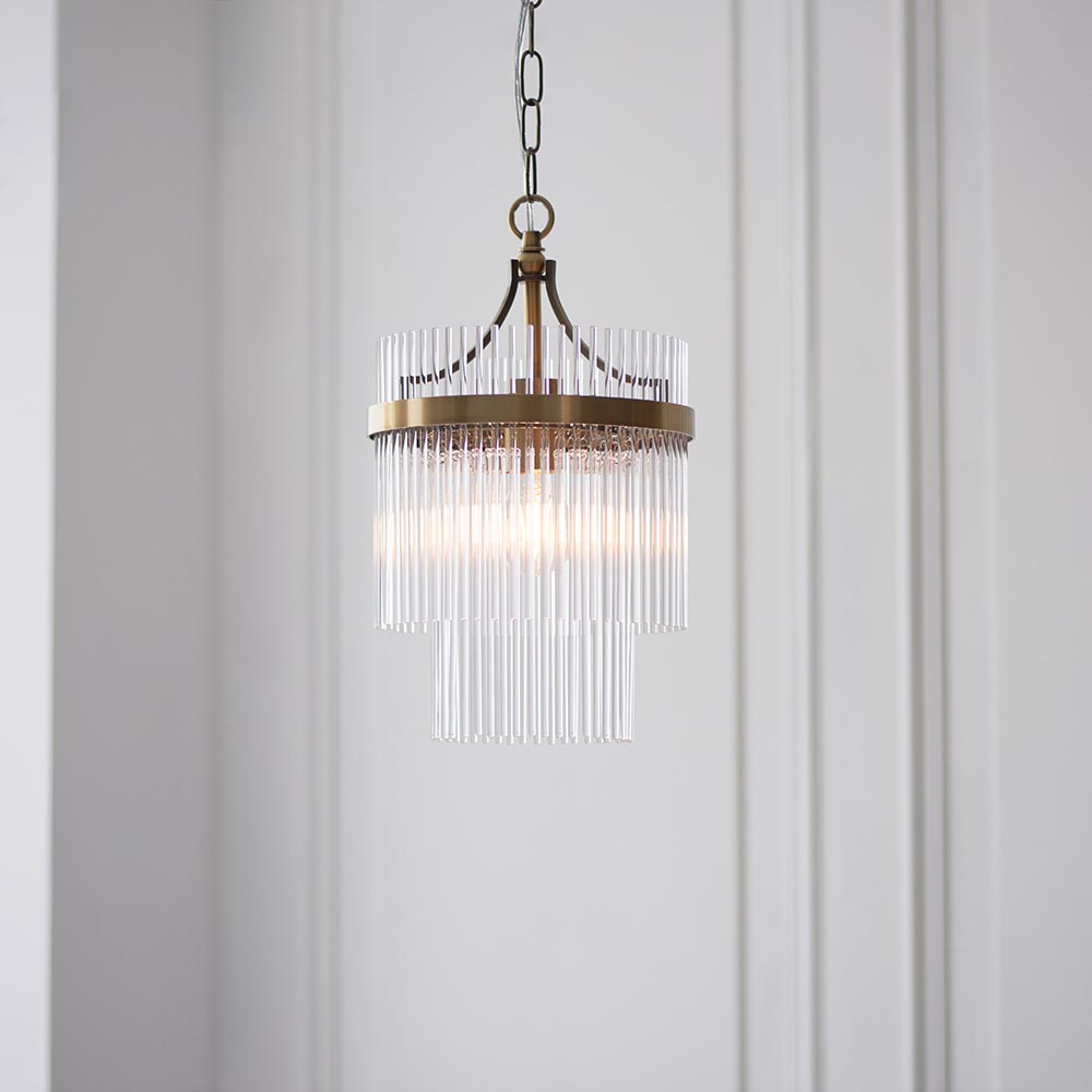 Mainz Clear Glass Pendant Ceiling Light In Antique Brass