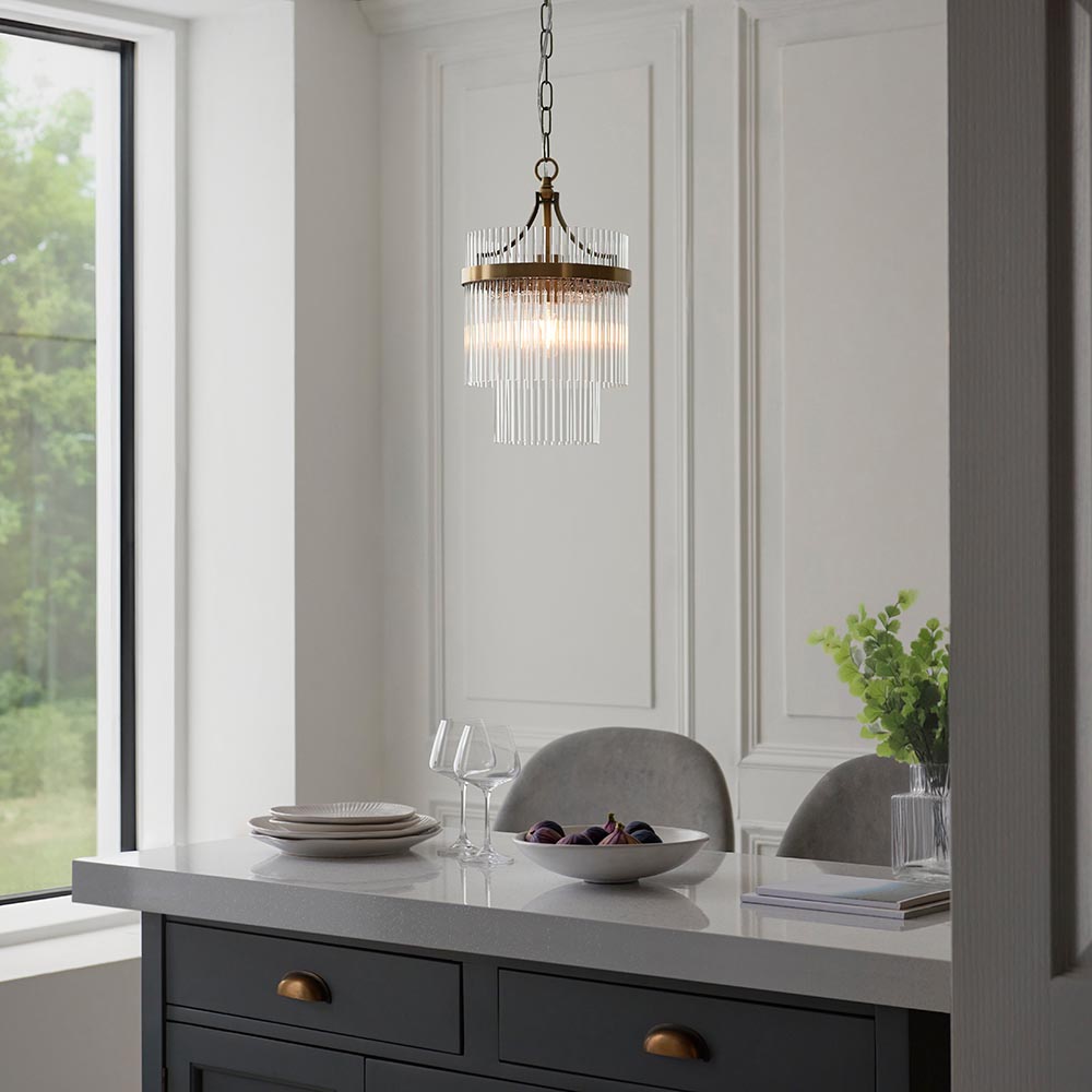Mainz Clear Glass Pendant Ceiling Light In Antique Brass