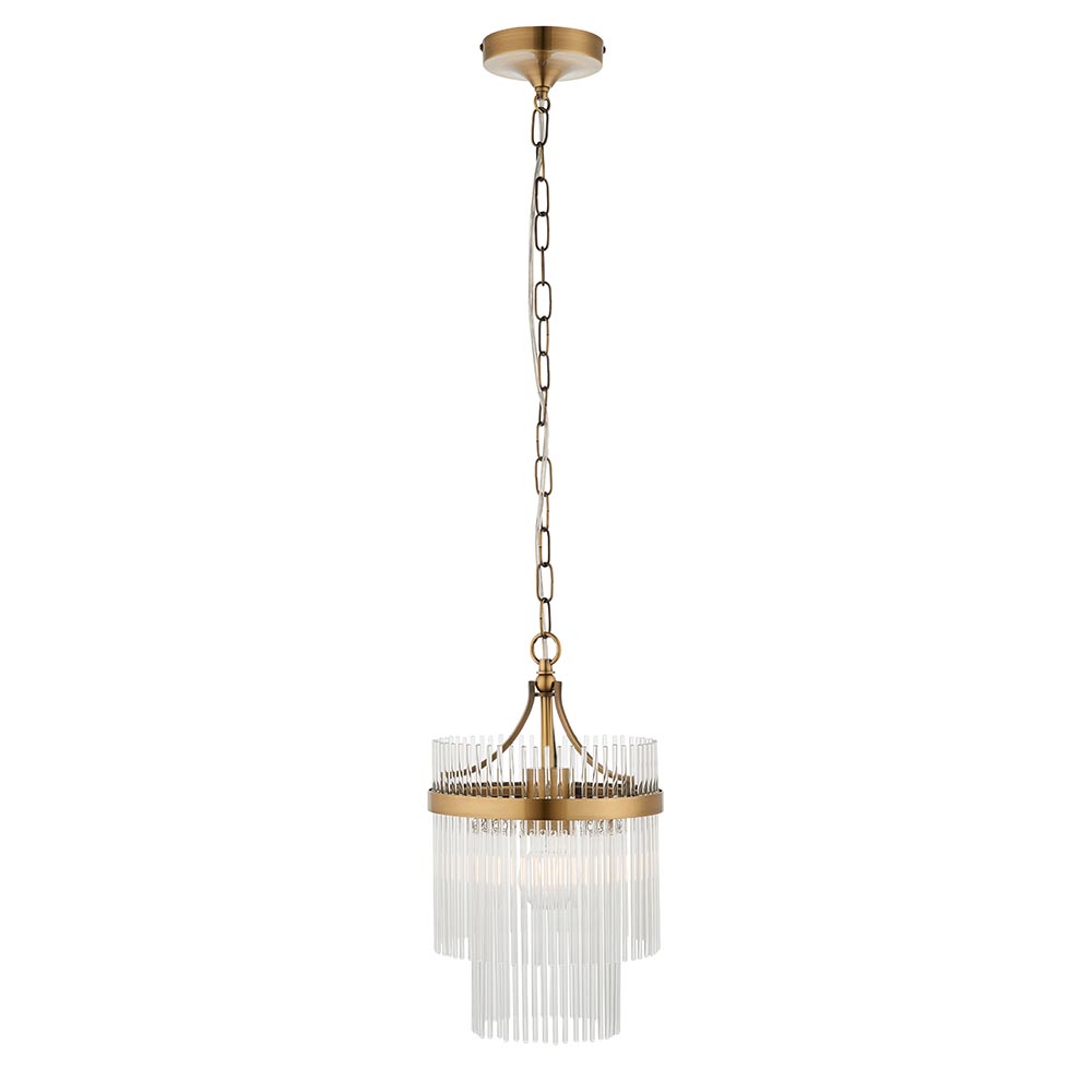 Mainz Clear Glass Pendant Ceiling Light In Antique Brass