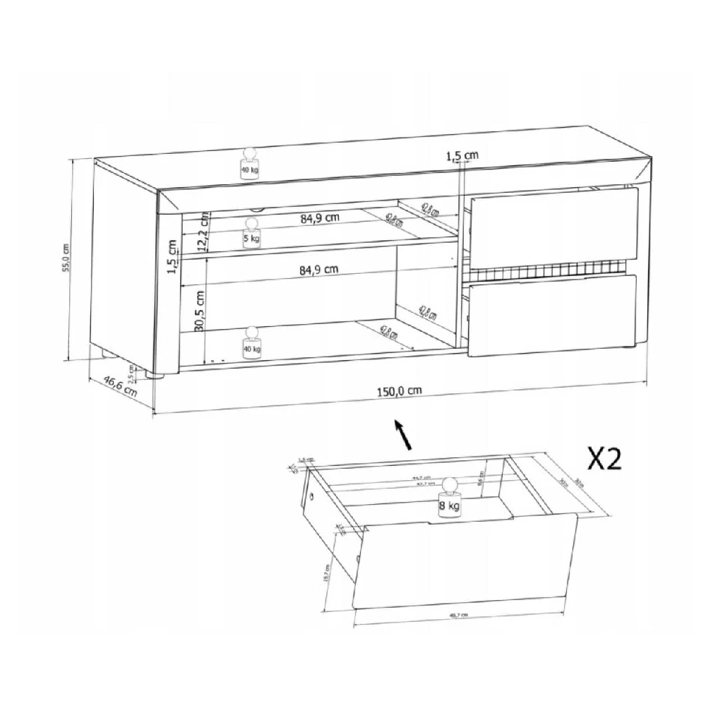 Mainz High Gloss TV Stand With 3 Drawers In White