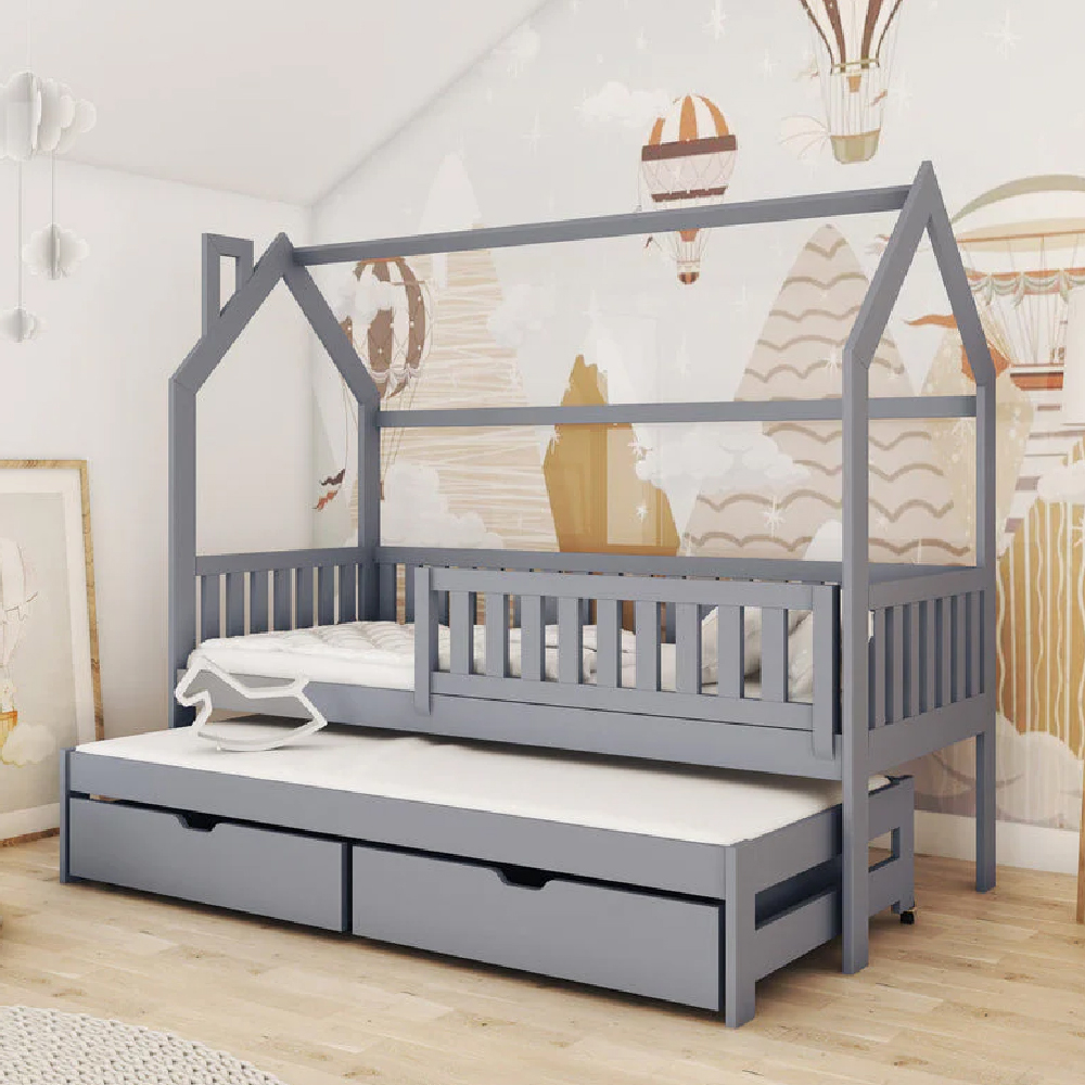 Read more about Mainz wooden day bed with foam mattress and trundle in grey