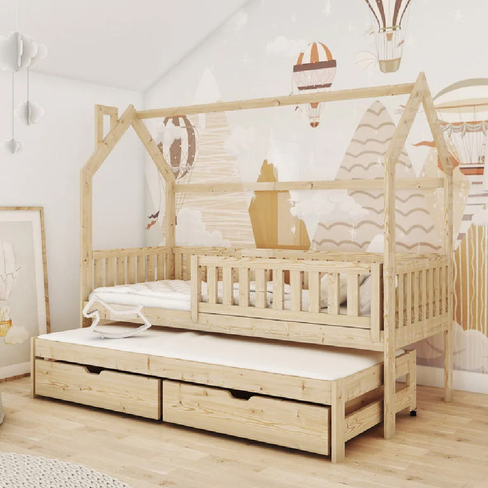 Read more about Mainz wooden day bed with foam mattress and trundle in pine