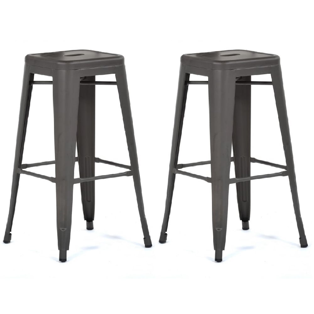 Product photograph of Maire Gun Grey Metal Bar Stools In Pair from Furniture in Fashion