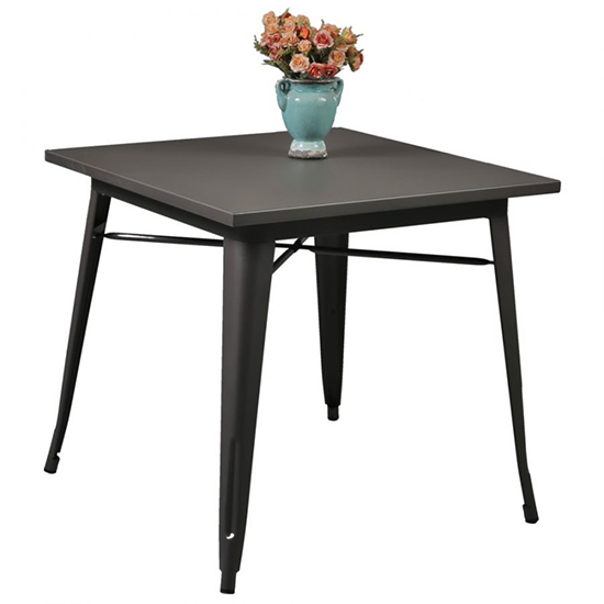 Maire Retro Steel Style Dining Table Square In Gun Metal Grey