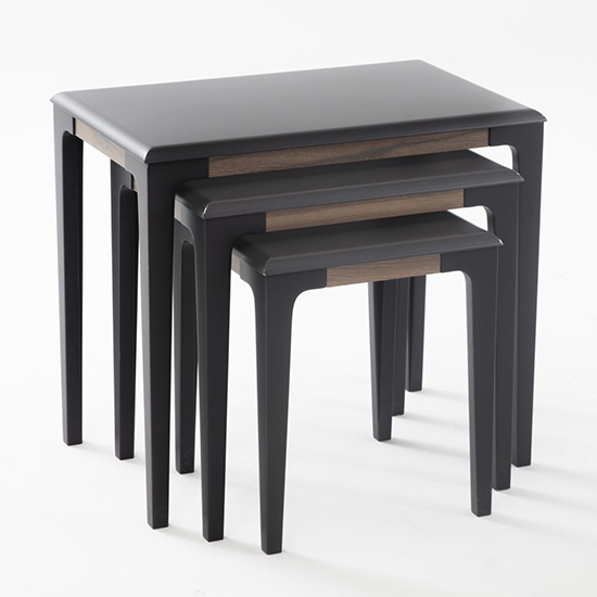 Mairi Wooden Nest Of 3 Tables In Matt Grey With Glass Strip thumbnail