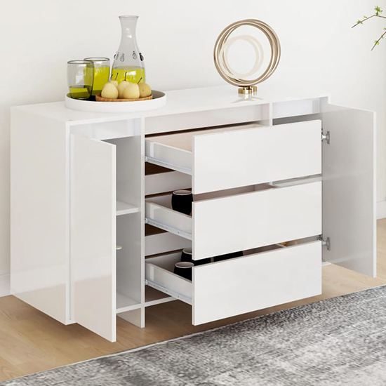 Maisa High Gloss Sideboard With 2 Doors 3 Drawers In White