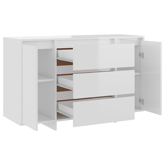 Maisa High Gloss Sideboard With 2 Doors 3 Drawers In White