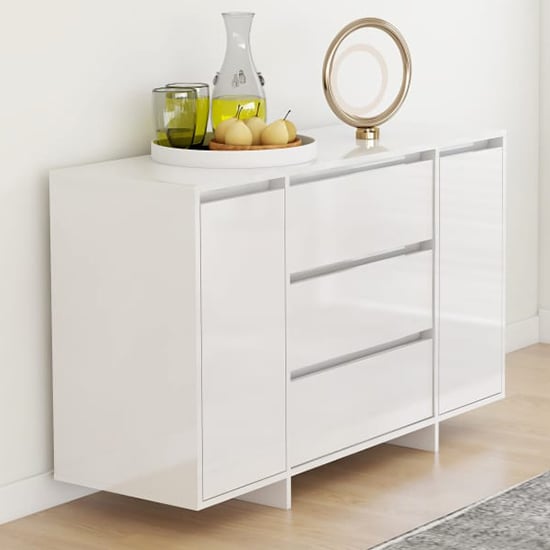 Maisa High Gloss Sideboard With 2 Doors 3 Drawers In White_1