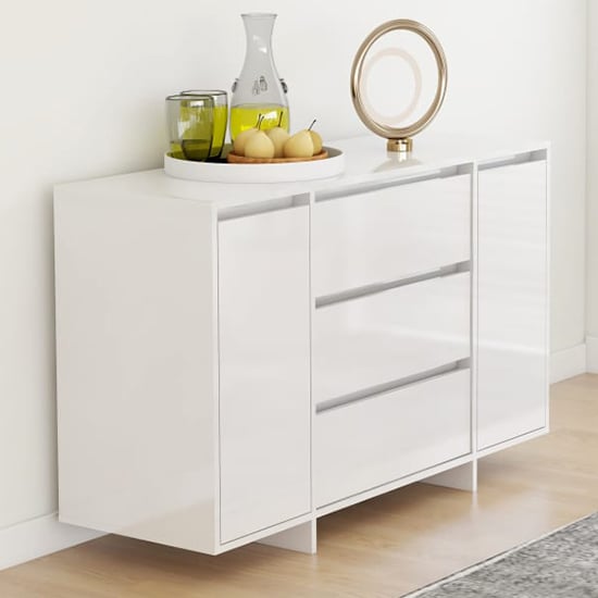 Photo of Maisa high gloss sideboard with 2 doors 3 drawers in white