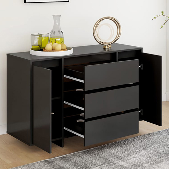Maisa Wooden Sideboard With 2 Doors 3 Drawers In Black