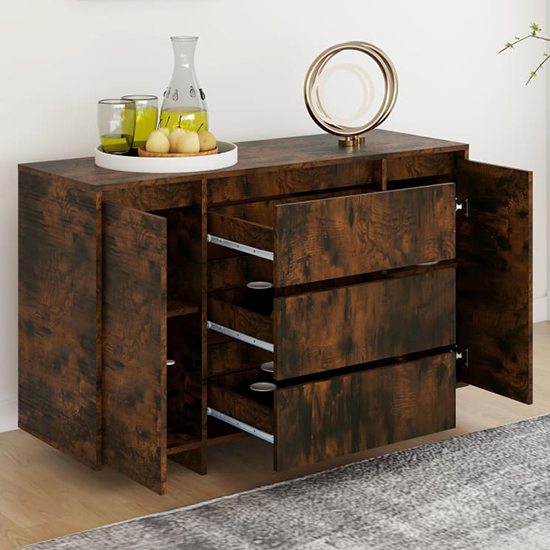 Maisa Wooden Sideboard With 2 Doors 3 Drawers In Smoked Oak_2