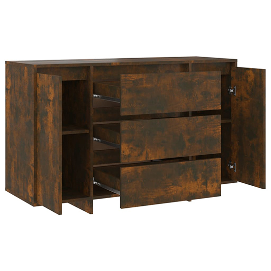 Maisa Wooden Sideboard With 2 Doors 3 Drawers In Smoked Oak_4