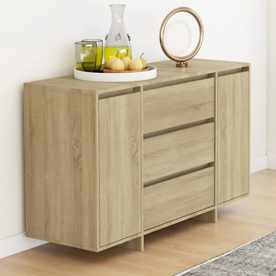 Product photograph of Maisa Wooden Sideboard With 2 Doors 3 Drawers In Sonoma Oak from Furniture in Fashion