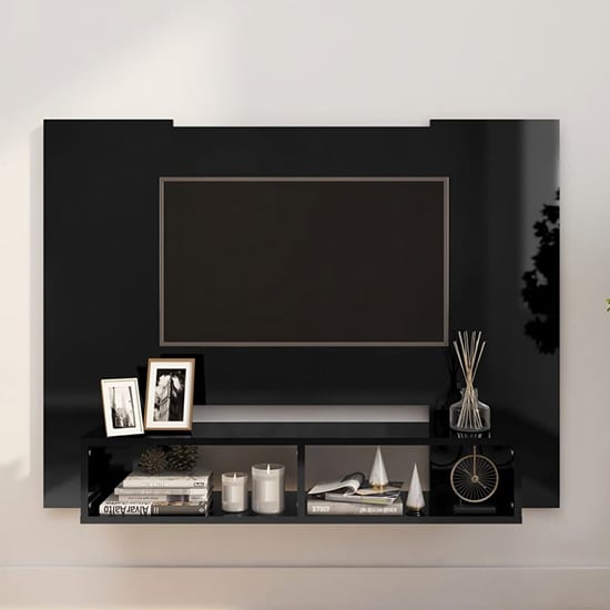 Maisie High Gloss Wall Hung Entertainment Unit In Black_1